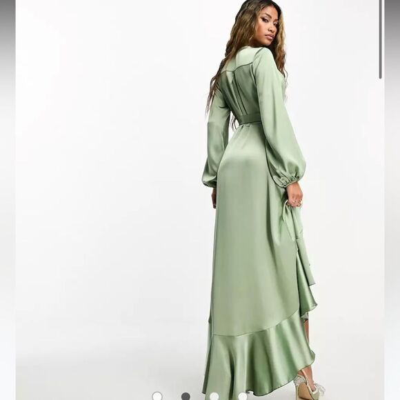 Ladies Flounce London‎ long sleeve wrap maxi dress in light khaki Size 18 - Picture 2 of 14